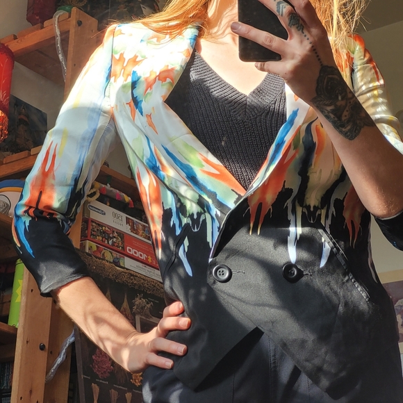 Twelfth street by Cynthia Vincent 100% silk colorful blazer - size 0 - Picture 6 of 7